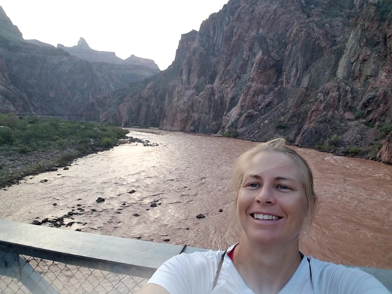 grand canyon colorado river bridge selfie bright angel trail