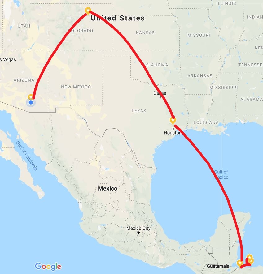 tucson to utila travel route map