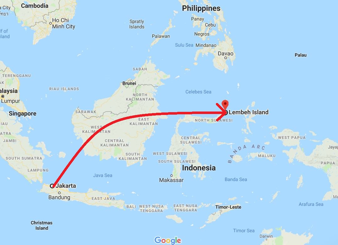travel map jakarta to lembeh